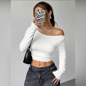 Off-Shoulder White Sweater